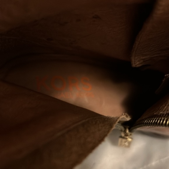 Women’s Michael Kors Cognac Lace Front Military Style High Heel Lthr. Boots Sz.7 - Picture 9 of 13